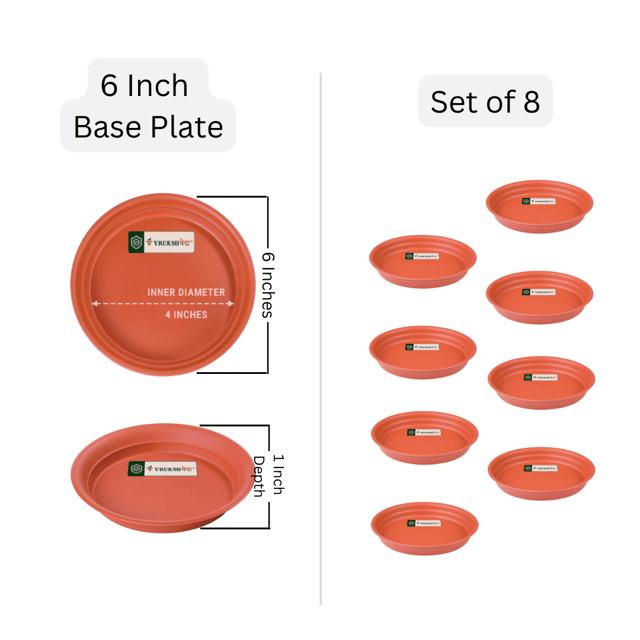 UV-Treated Terracotta Plastic Round Base Plates | Set of 8 | 6 Inches