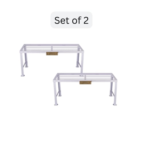 Iron Bench Plant Stands | White Powder Coated | 2Feet, 1Feet Height | Set of 2