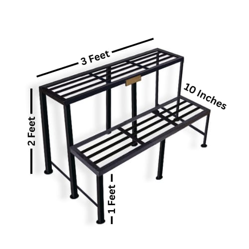 2-Tier Iron Bench Stand | 3 Feet Length | Black Finish