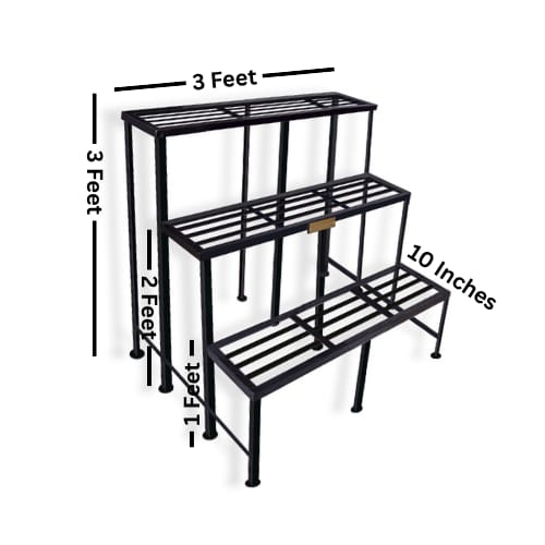 3-Tier Iron Bench Stand | 3 Feet Length| Black Finish