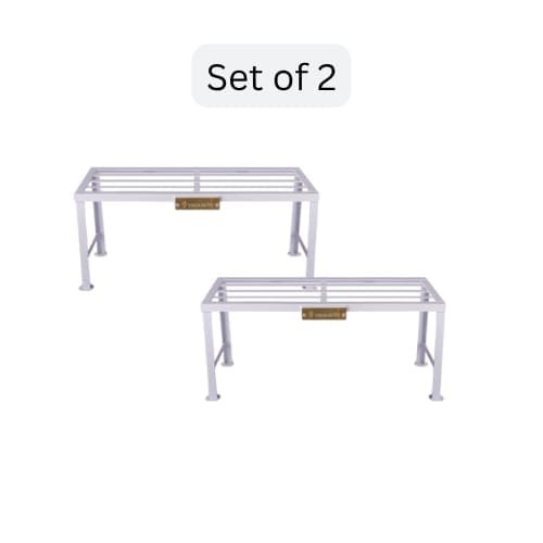 Iron Bench Plant Stands | White Powder Coated | 2Feet, 1Feet Height | Set of 2