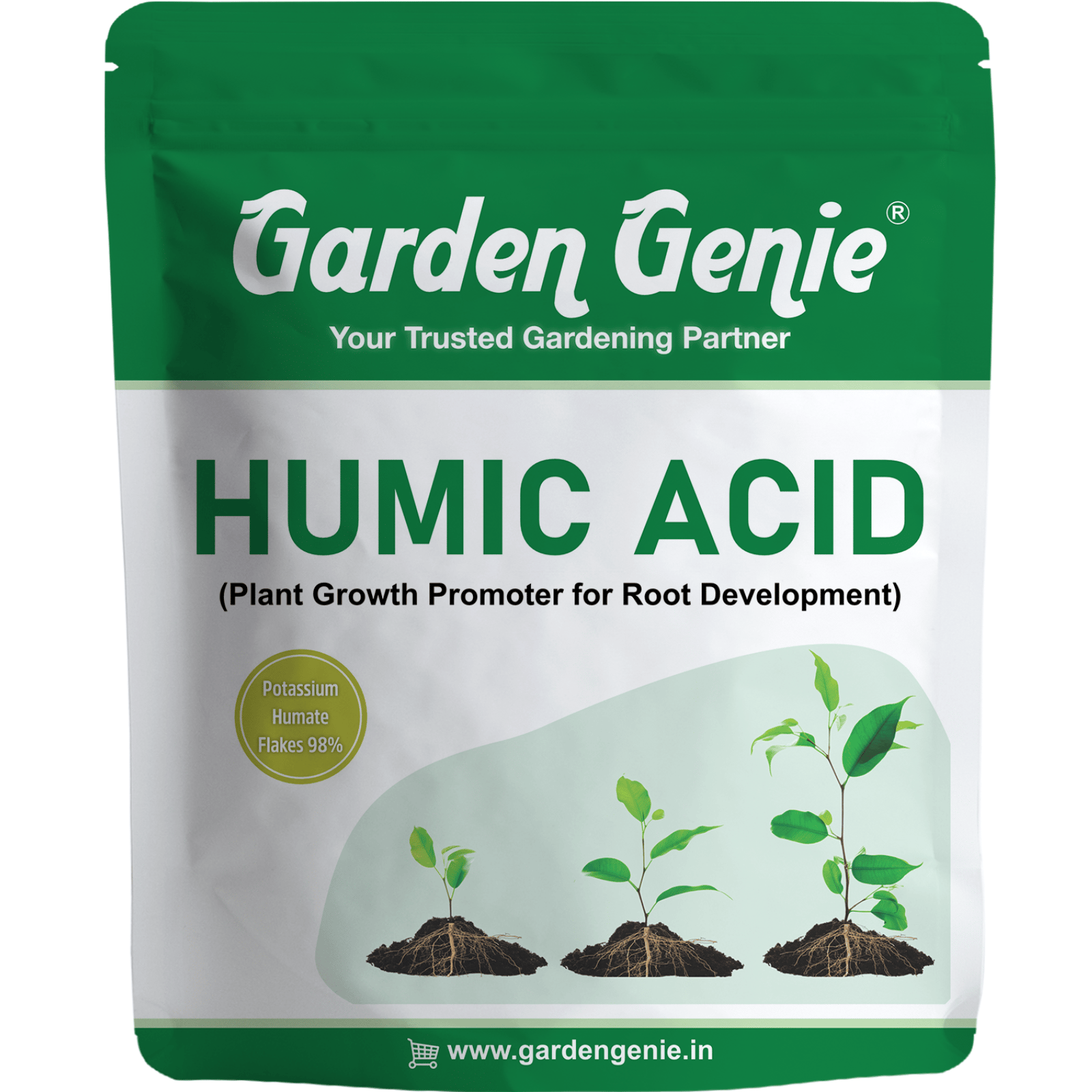 Garden Genie Humic Acid for Plants (Potassium Humate Flakes 98%) | Plant Growth Enhancer, Soil Conditioner, 380 Gm