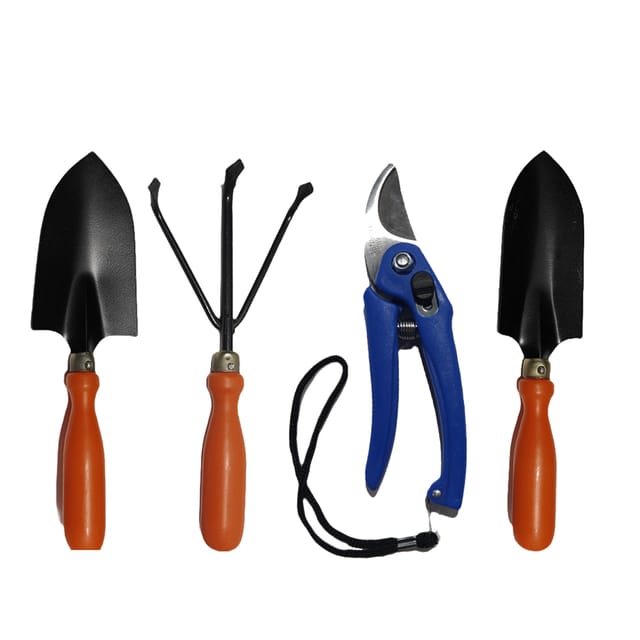 Garden Genie Gardening Hand Tools Kit | 4 Pcs Heavy Duty Set with Cultivator, Big & Small Trowel and Pruner