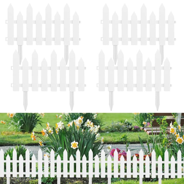 Outdoor Garden Fence Border - Garden Edging Fence Decorative - White Garden Picket Fence Panels - Resistant PVC Garden Fence Decorative - Flower Bed Fencing for Pathway, Yard, Lawn (4 Pcs) Outdoor Garden Fence Border - Garden Edging Fence Decorative - White Garden Picket Fence Panels - Resistant PVC Garden Fence Decorative - Flower Bed Fencing for Pathway, Yard, Lawn (4 Pcs)
