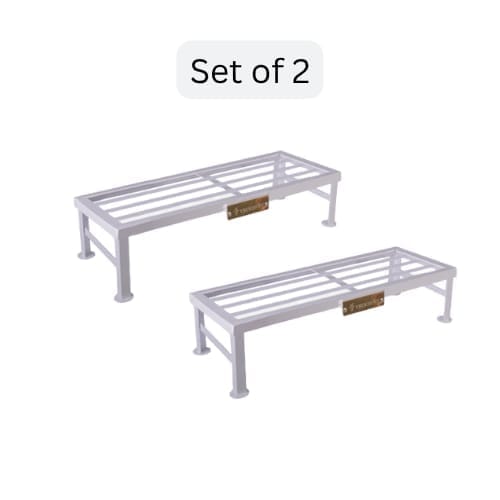 Heavy Duty Iron Plant Stands | White Powder Coated |Set of 2 |2Ft–6Ft Length, 1/2 Ft Height | Indoor Outdoor Balcony Garden Use