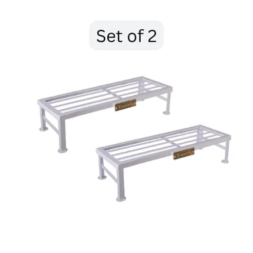 Heavy Duty Iron Plant Stands | White Powder Coated |Set of 2 |2Ft–6Ft Length, 1/2 Ft Height | Indoor Outdoor Balcony Garden Use