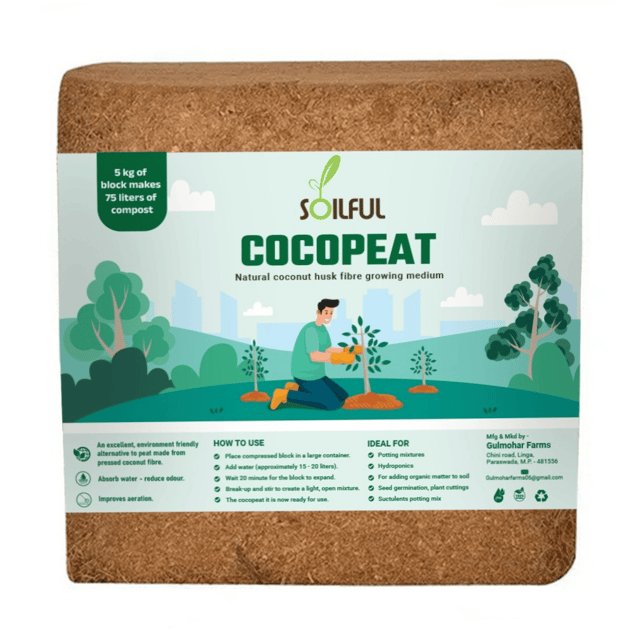 Organic Cocopeat Brick, Compressed Coconut Coir for Potting Mix & Seed Starting  | 5 Kg