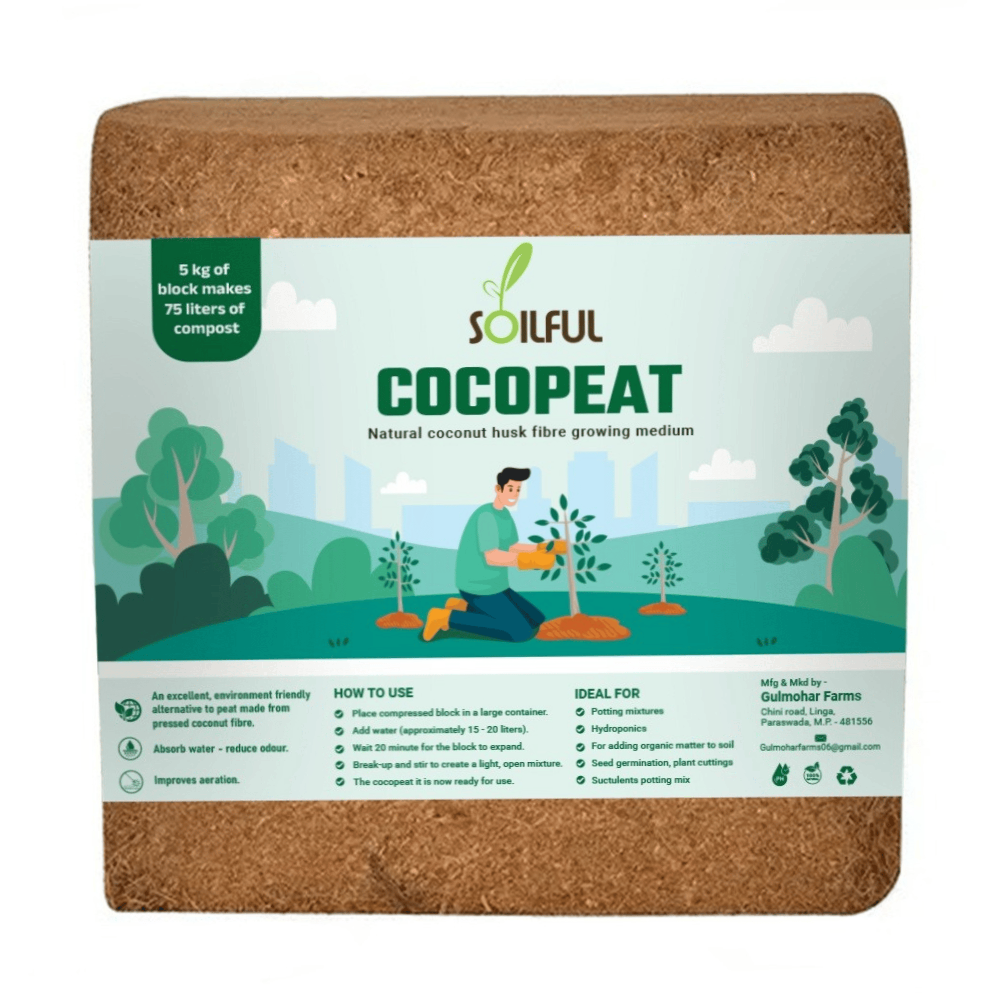 Organic Cocopeat Brick, Compressed Coconut Coir for Potting Mix & Seed Starting  | 5 Kg
