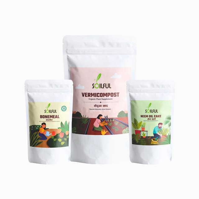 Organic Plant Growth Combo Pack: Vermicompost, Bonemeal, & Neem Cake, The Ultimate Organic Plant Food Combo for Growth, Blooms & Pest Defense | Pack of 3 | 2 Kg