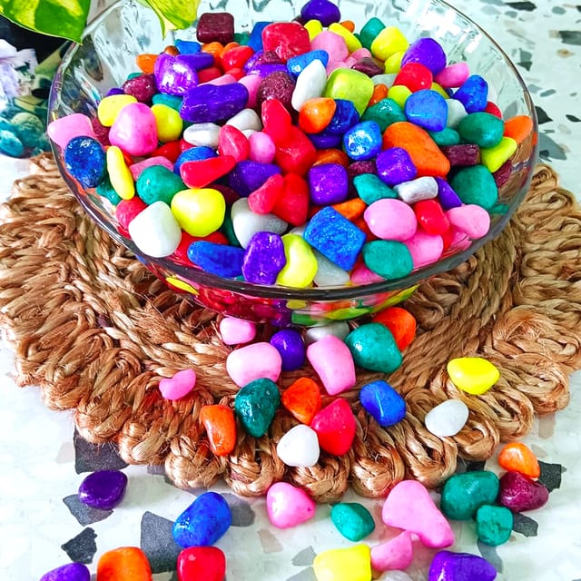 Decorative Polished Marble Stones | Multicolor Pebbles for Garden, Vase, Aquarium & Table Décor | Smooth Round Stones (1.5kg)