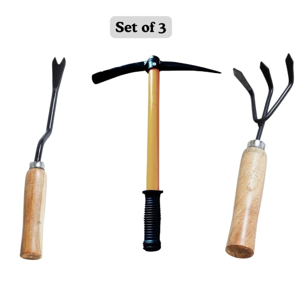 Home Gardening Tools Combo | Set of 3 – Weeder, Cultivator & Pick Axe (Kudali)