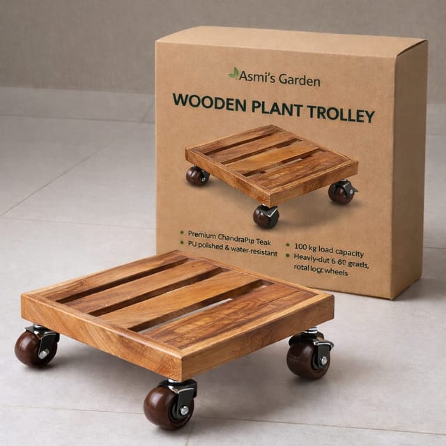 Rolling Wooden Planter Stand