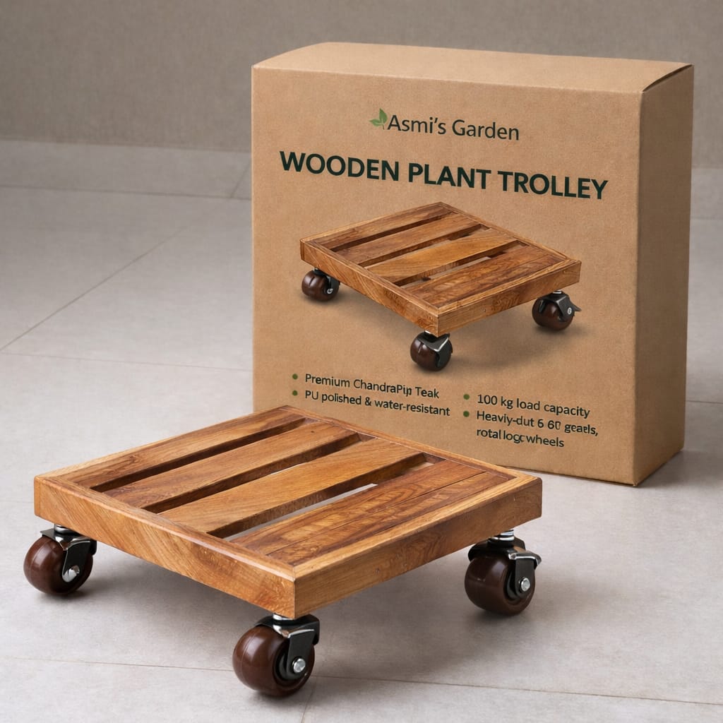 Rolling Wooden Planter Stand