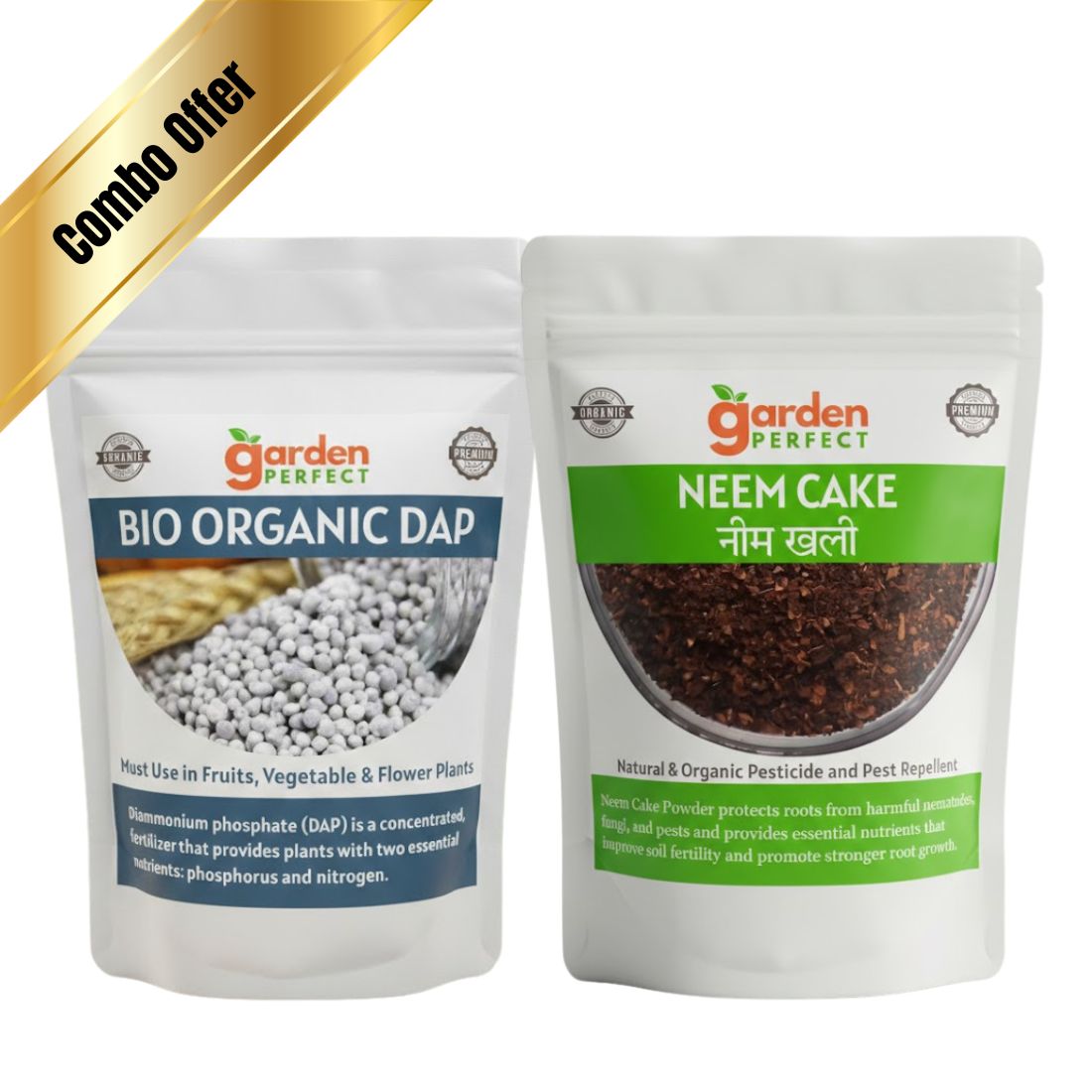 Garden Perfect Premium Neem Cake Powder (Neem Khali) and Organic DAP for Home Gardening Combo 500g Each