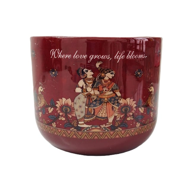 Red Coloured -Terracotta Planter -Where Love Grows Life Blooms (4.5 inches)