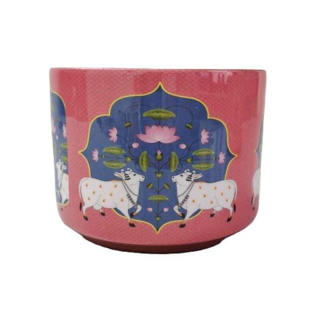 Pink Coloured Cow Designed Terracotta Planter (4 inches)