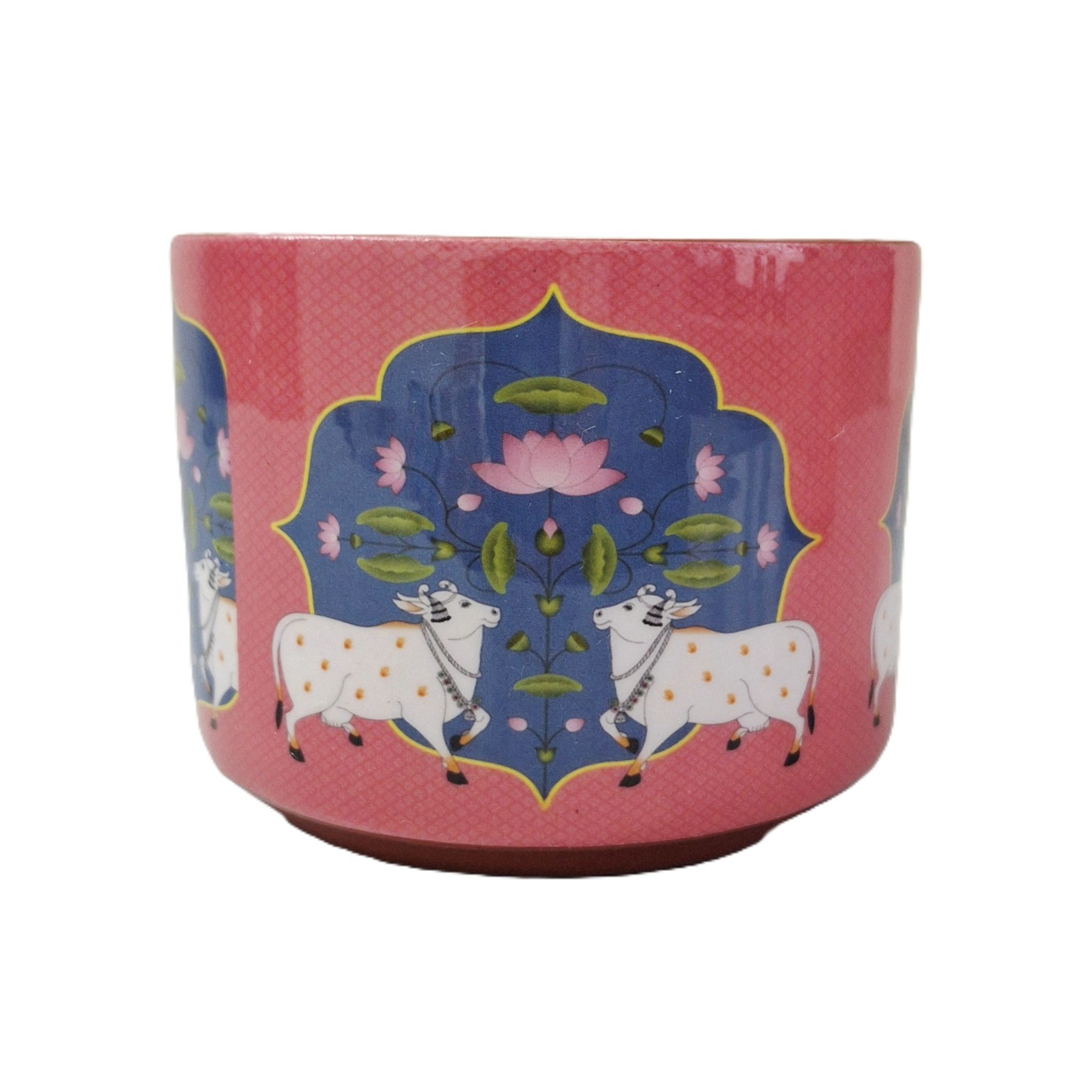 Pink Coloured Cow Designed Terracotta Planter (4 inches)