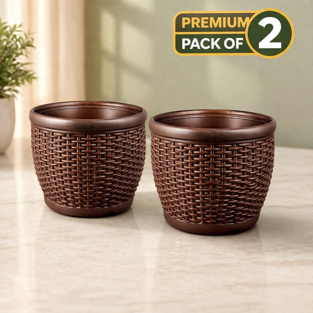 Matt Classic 8 Inch Brown Heavy Duty Plastic Planter Pots (Pack of 2).