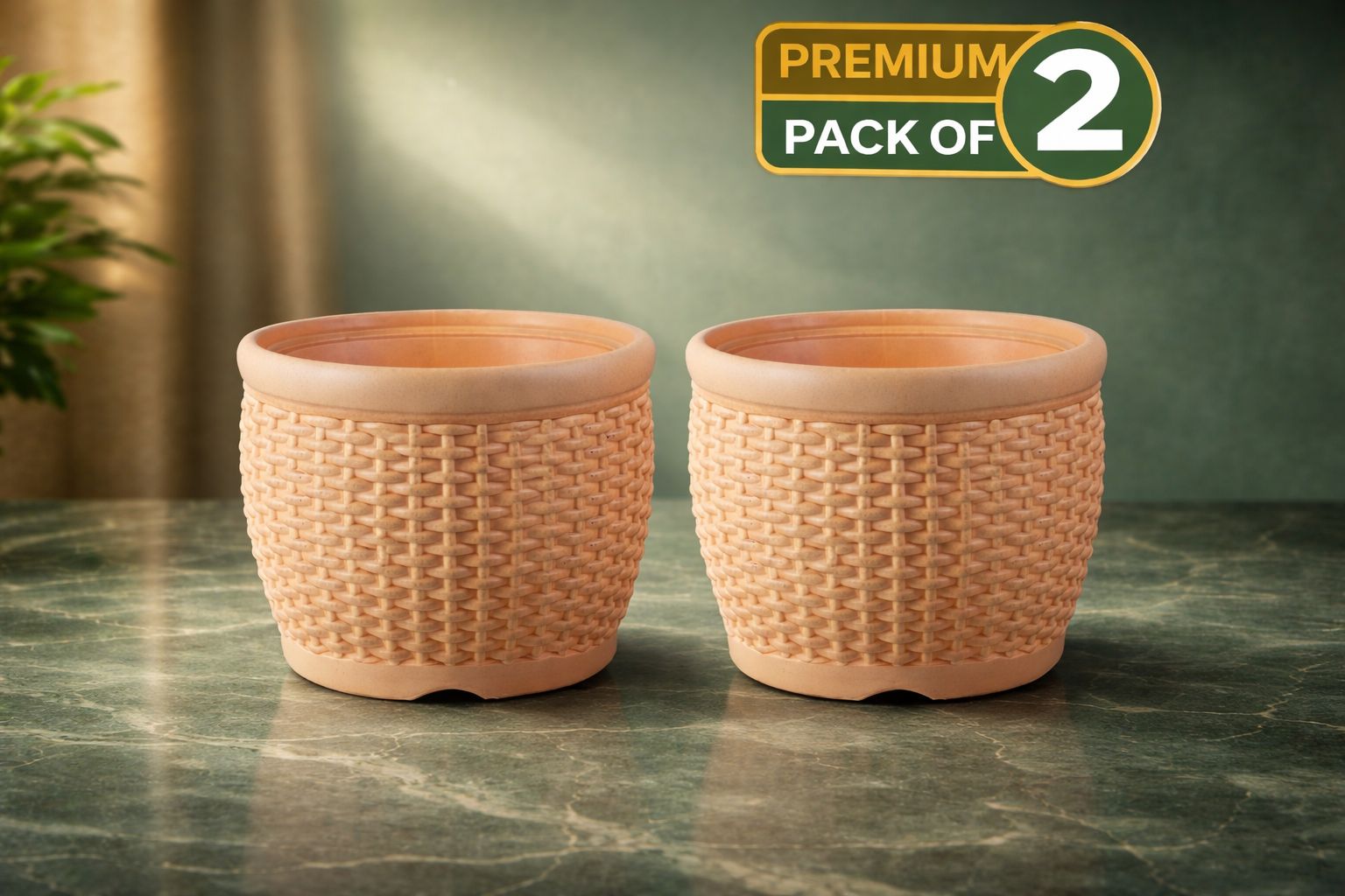 Matt Classic 8 Inch Beige Heavy Duty Plastic Pots (Pack of 2).