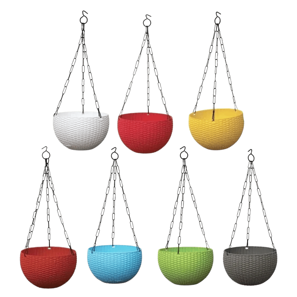 Colourful Hanging Pots For Home & Balcony 6 inch with Iron Chain (Set of 7) [RAJ GARDEN PLANTS]