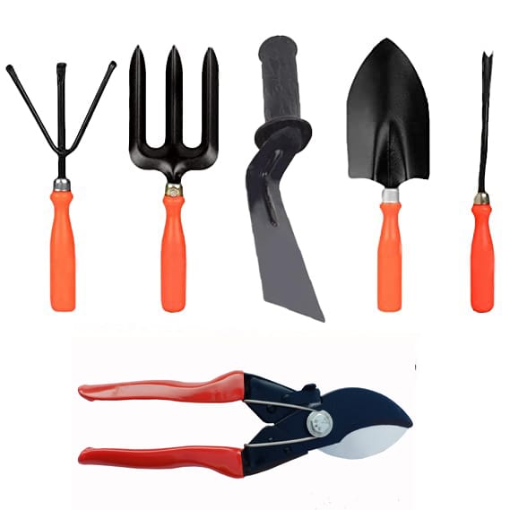 Pruner Khurpi Trowel Fork Cultivator Weeder Garden Tool Kit  (6 Tools)-Unique Collection Hub