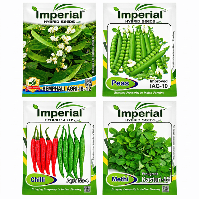 PASHUKA Imperial Hybrid Seeds Combo Pack - Semphali, Peas, Chilli & Methi Each-Avg-50-Seeds-To-10-Gm