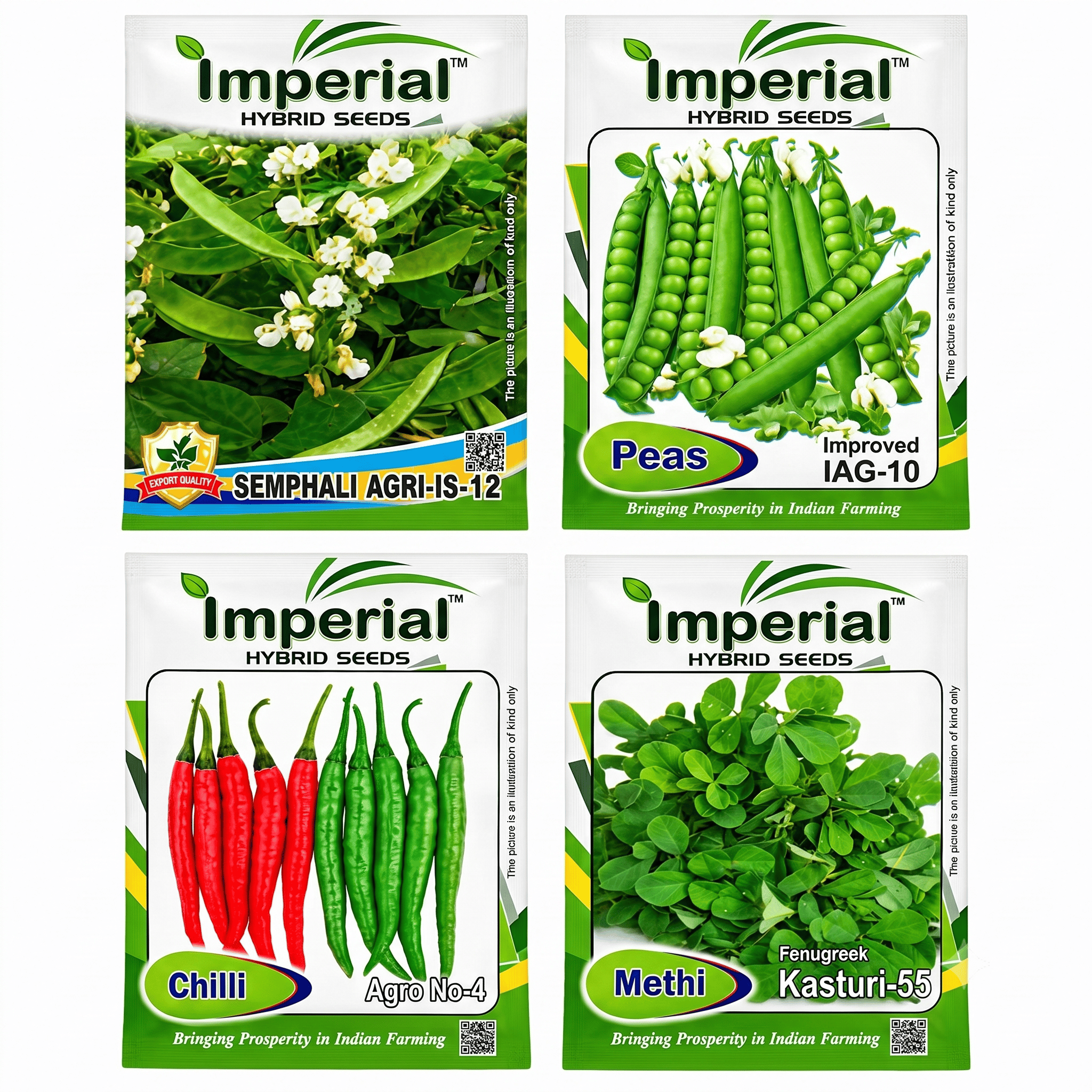 PASHUKA Imperial Hybrid Seeds Combo Pack - Semphali, Peas, Chilli & Methi Each-Avg-50-Seeds-To-10-Gm